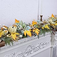 Vista 2 de Guirnalda de 6 pies de otoño para repisa, decoraciones de otoño para el hogar, porche de otoño, guirnaldas de hojas de arce de otoño