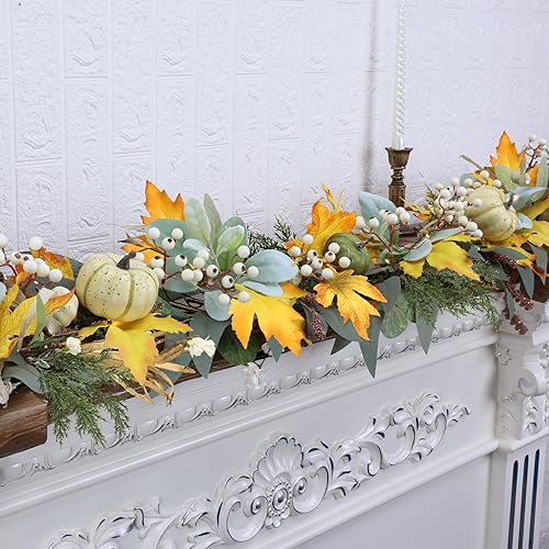 Miniatura 2 de Guirnalda de 6 pies de otoño para repisa, decoraciones de otoño para el hogar, porche de otoño, guirnaldas de hojas de arce de otoño con