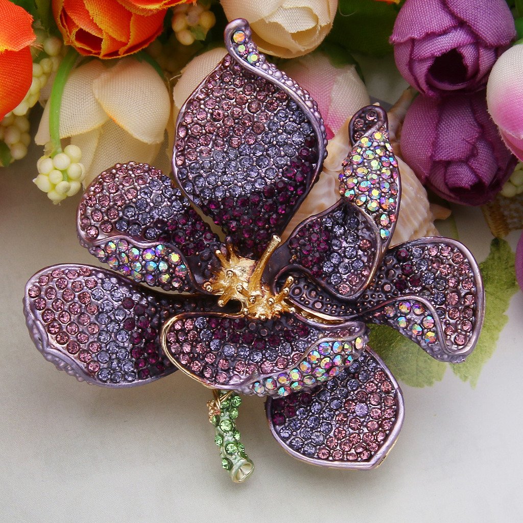 Spilla da donna a forma di petalo di fiore di orchidea in cristallo austriaco