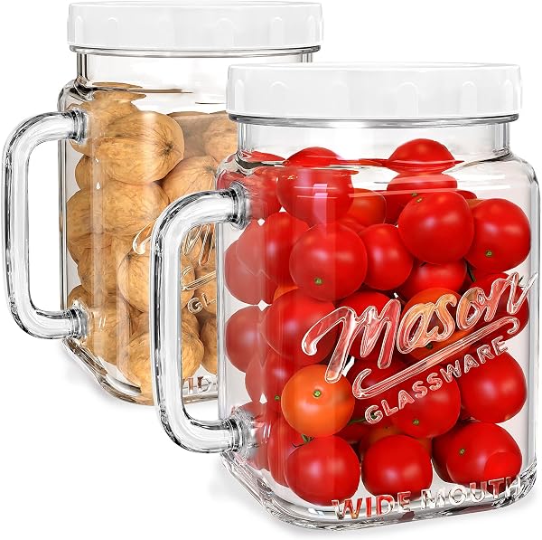 Absovetu Mason Jars zestaw 2 kwadratowych słoików na przetwory z hermetyczną pokrywką, 2 litry, szerokie butelki szklane z uchwytem, słoiki