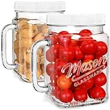 Absovetu Mason Jars zestaw 2 kwadratowych słoików na przetwory z hermetyczną pokrywką, 2 litry, szerokie butelki szklane z uchwytem, słoiki