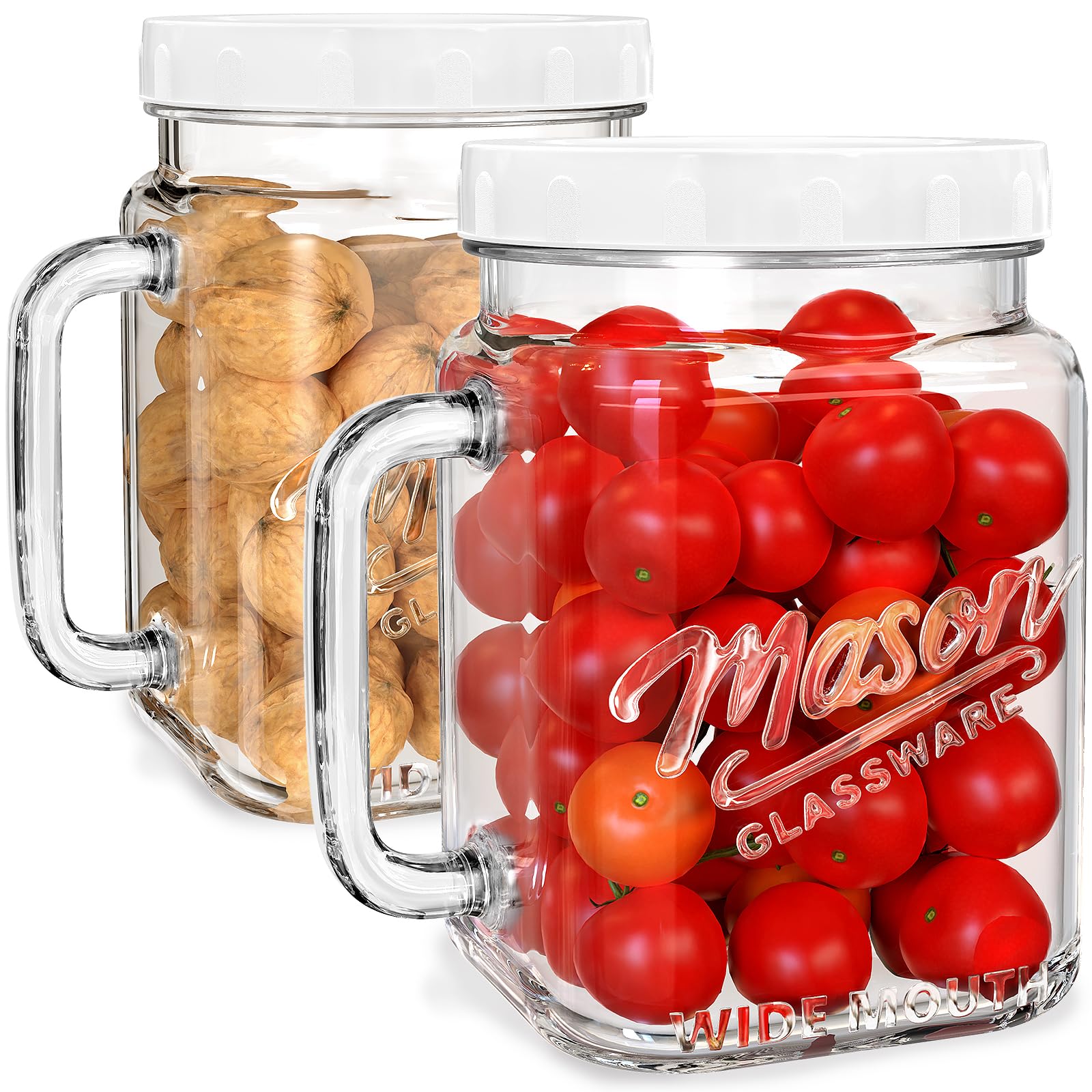 Absovetu Mason Jars zestaw 2 kwadratowych słoików na przetwory z hermetyczną pokrywką, 2 litry, szerokie butelki szklane z uchwytem, słoiki