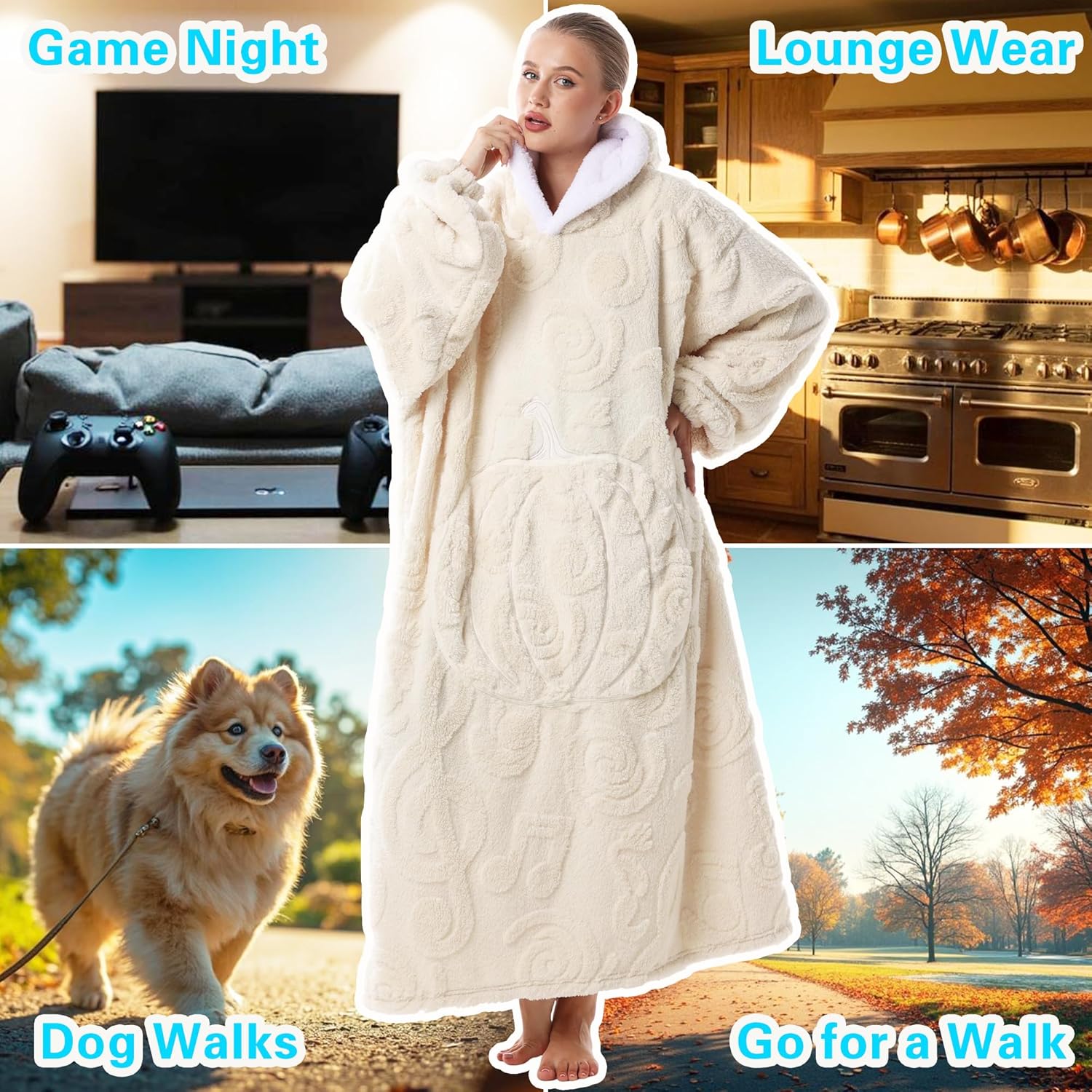 Wearable Blanket Hoodie for Women and Men, Soft Pumpkin Hooded Blanket for Home Lounge - Image 2