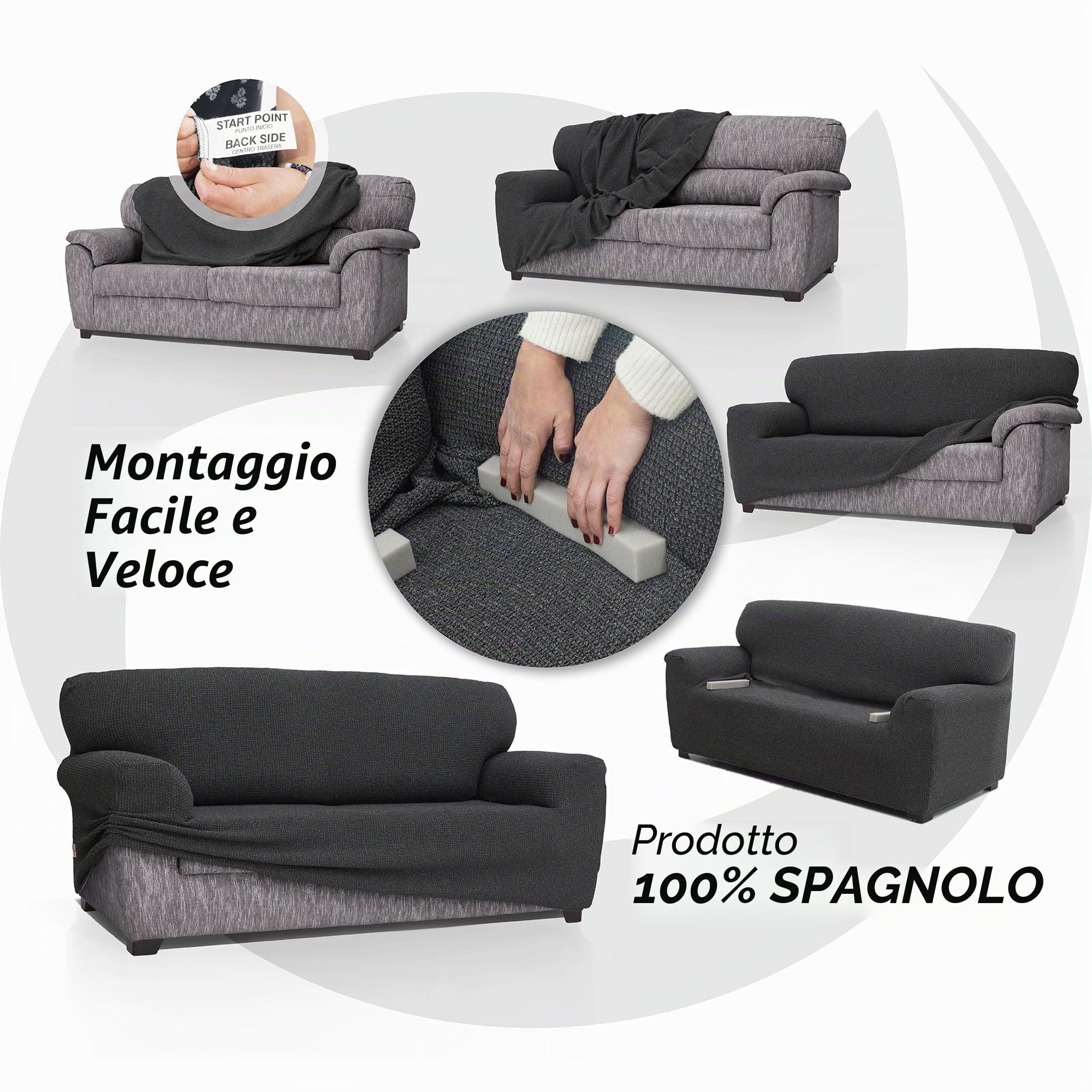 FAVERTI® Copridivano 4 posti elasticizzato universale da 220 a 260 cm | modello reale | beige | copridivano | protezione di qualità in tessuto jacquard tatto cotone