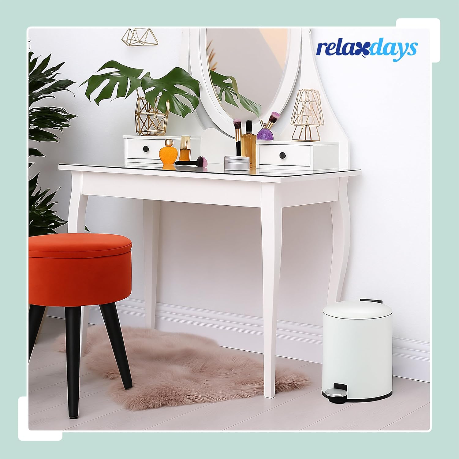 Relaxdays Bathroom Waste Bin 3 L Cosmetic Bin with Soft-Close, Matte Look, Removable Inner Bucket, Pedal Bin, White