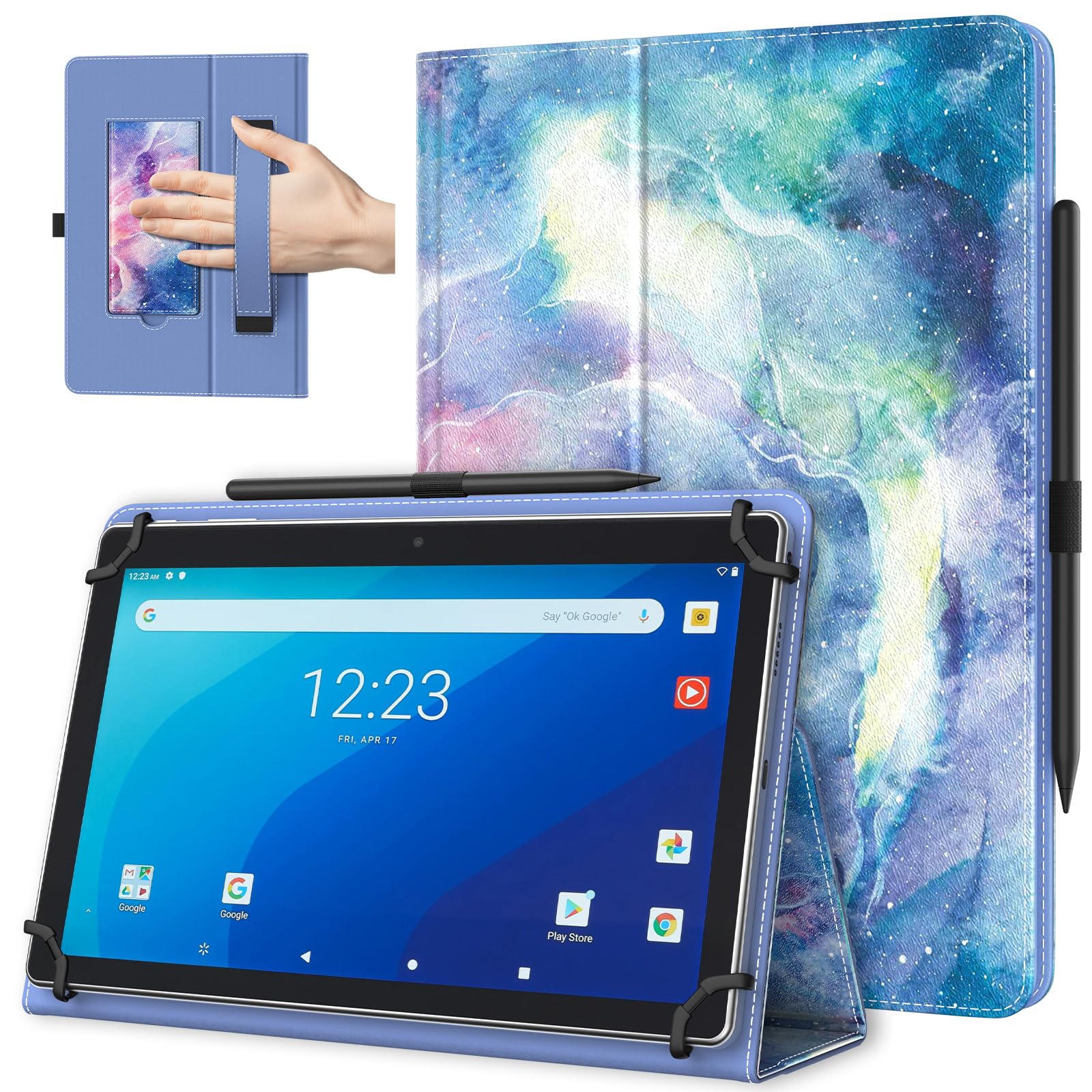 TiMOVO Custodia Universale per Tablet Android 10,1", Nebulose Fantastiche | Anello per Penna, Cover Leggera e Pieghevole in Piedi, Cinghia a Mano, Tutti i Tablet Touchscreen da 9,6-11 Pollici