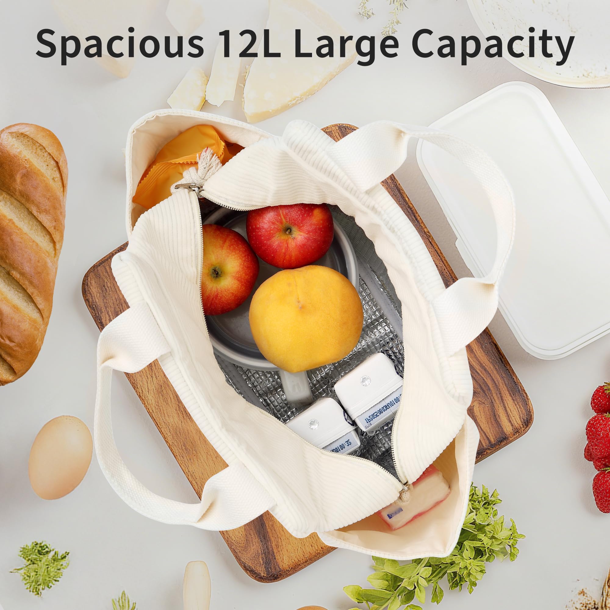 Torba chłodząca, 12 l, mała torba izolacyjna ze sztruksu, z folią aluminiową wewnątrz, wodoszczelna, odporna na zabrudzenia, łatwa w pielęgnacji, z kieszeniami bocznymi, do pracy, szkoły, na
