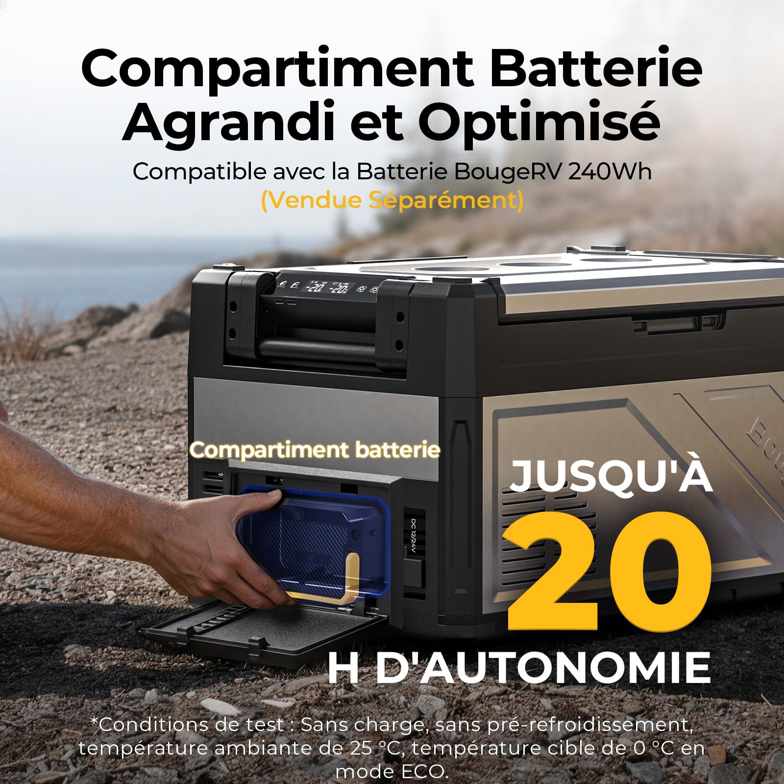 BougeRV Rocky V3.0 Double Zone Glacière Compresseur 39L, -20℃~20℃ | Réfrigérateur Voiture 12V 24V 230V Métal App IPX4, pour Camping Van Bateau Pêche