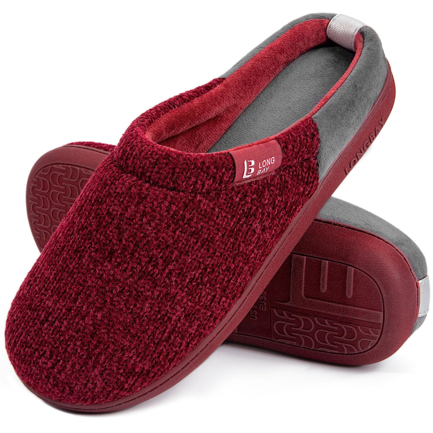 LongBay Damen Hausschuhe mit Memory Foam rutschfeste bequeme Slip-On Pantoffeln