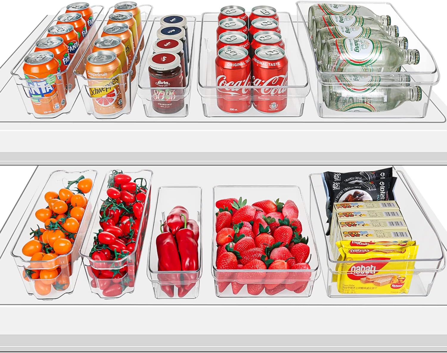 Refrigerator Organizer Bins, HERKKA 10 Pack Clear Plastic Food Organizers with Handles for Freezer, Cabinet, Countertops, Fridge, Kitchen Pantry Organization and Storage, BPA Free