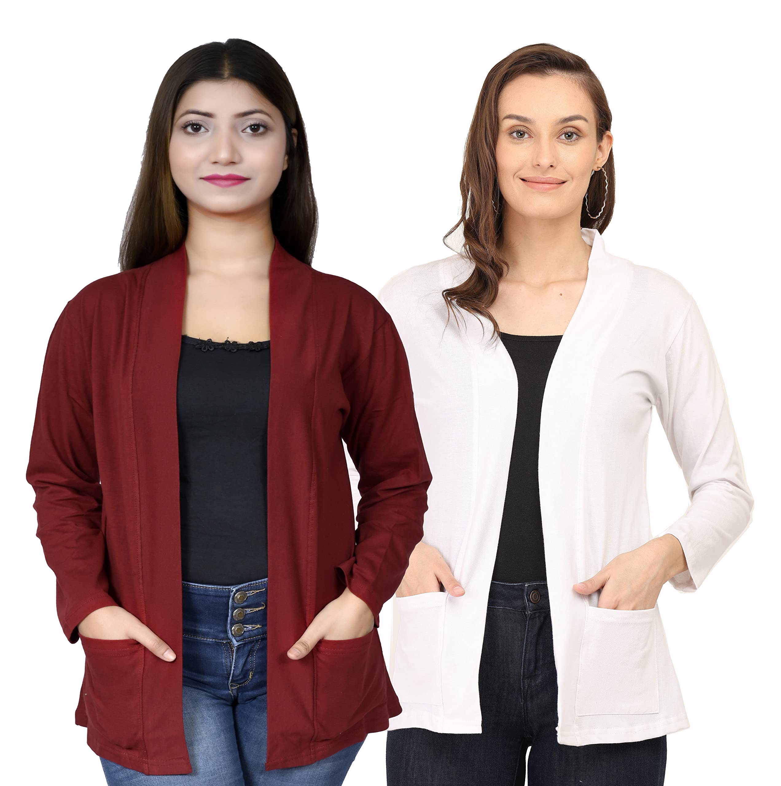 kg best collection Women Pocket Shrug Pack of Two(Maroon,White)-picture-48
