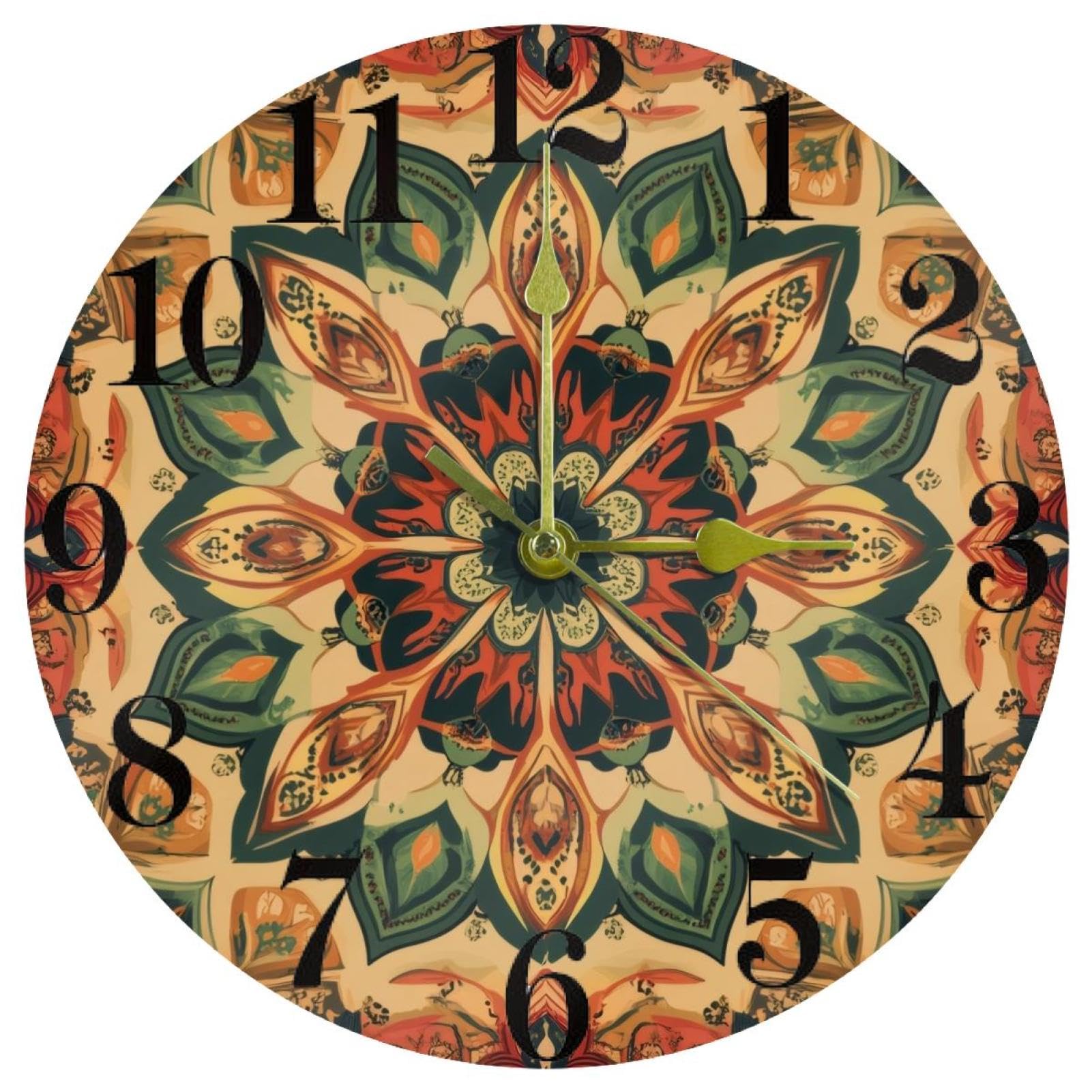 Horloge murale bohème mandala à quartz pour maison et bureau