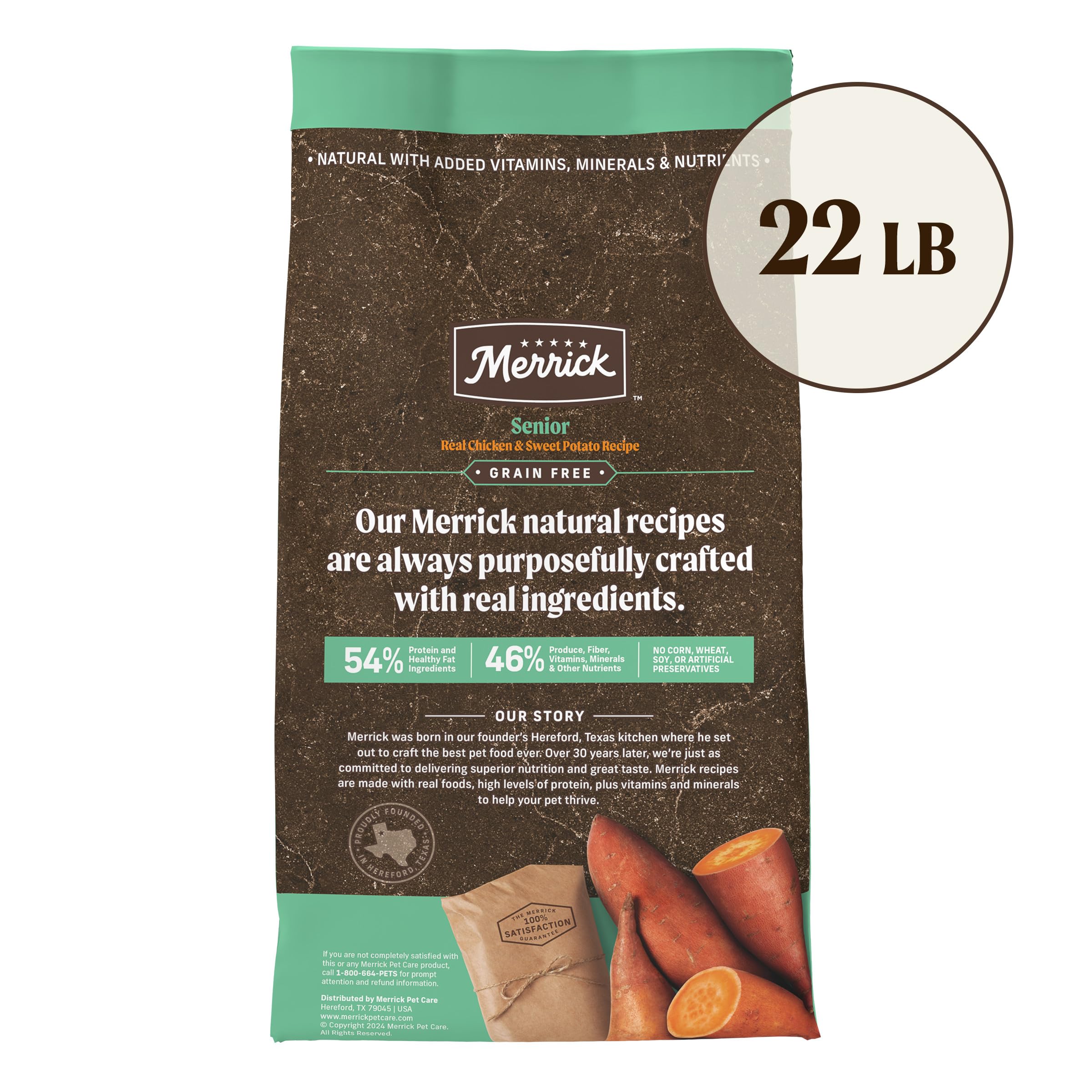 Merrick Premium Grain Free Dry Senior Dog Food, Wholesome and Natural Kibble, Real Chicken and Sweet Potato - 22.0 lb. Bag