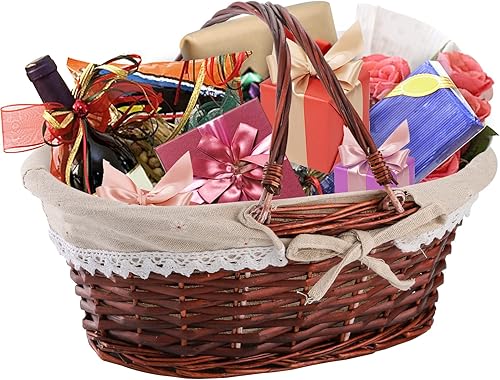 Miniatura 3 de Dicunoy Cesta de mimbre con asa, cestas de picnic con forro, cestas vacías de jardinería de regalo para cosecha, cesta organizadora de sauce para