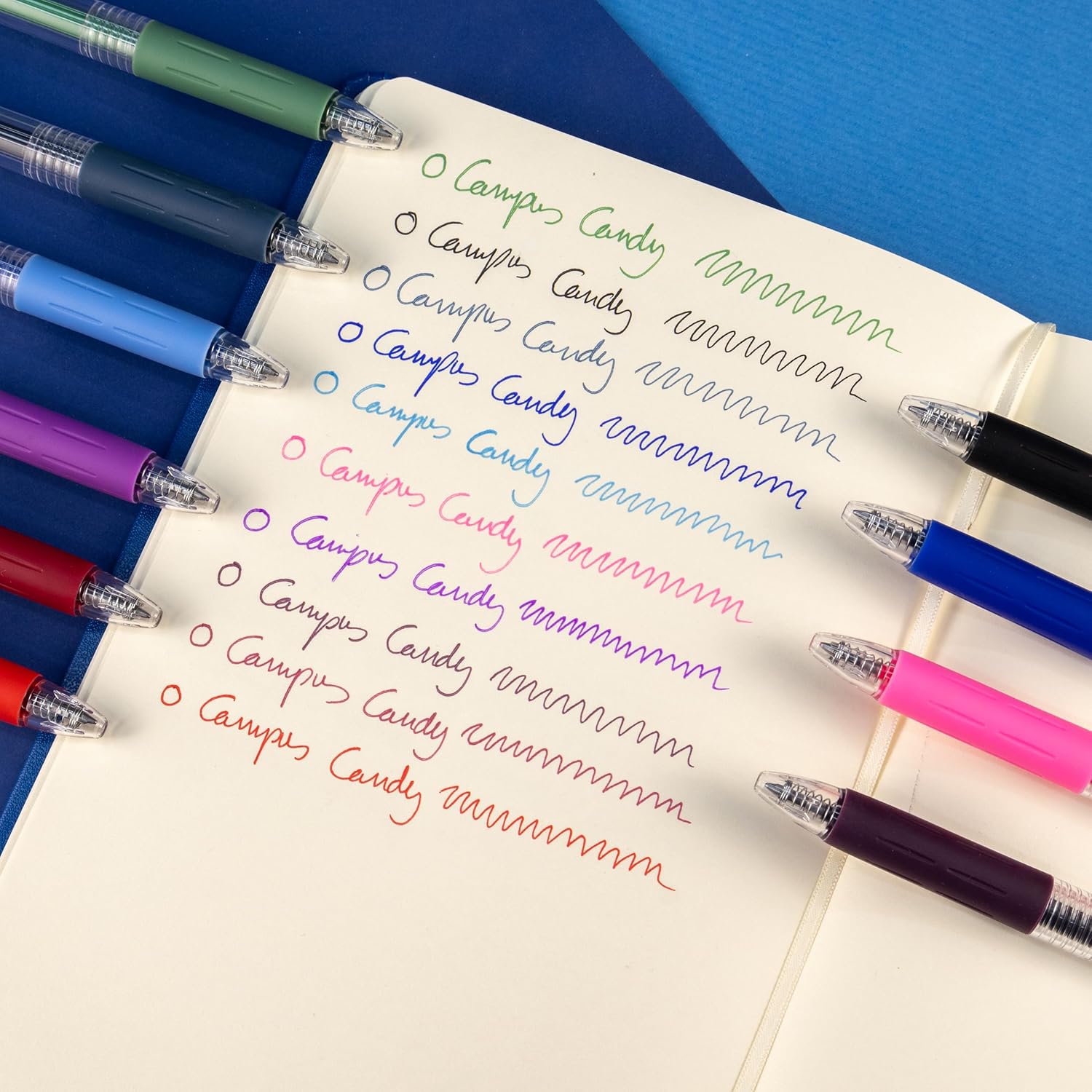 Campus 12 Candy Gel Pens, Refillable Coloured Pens with 0.7mm Line Width, Quick Drying and Waterproof Gel Ink Rollerball Pens (Ballpoint Pen, Sky Blue, Pack of 12)