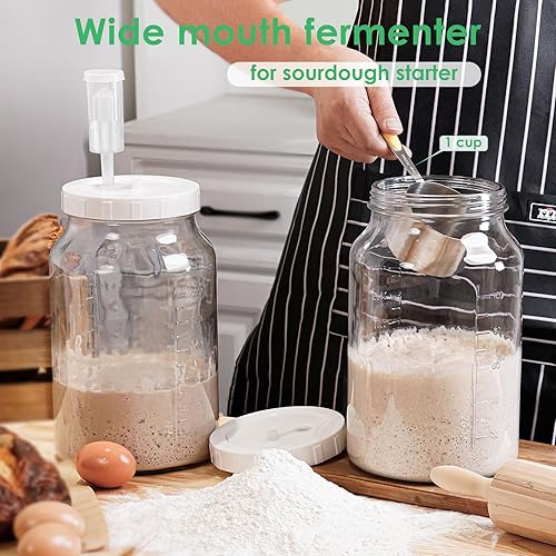 Miniatura 4 de Paquete de 2 tarros de fermentación grandes de 1 galón con 3 esclusas y 2 tapas de tornillo (tapa 100% hermética resistente con silicona), tarros de