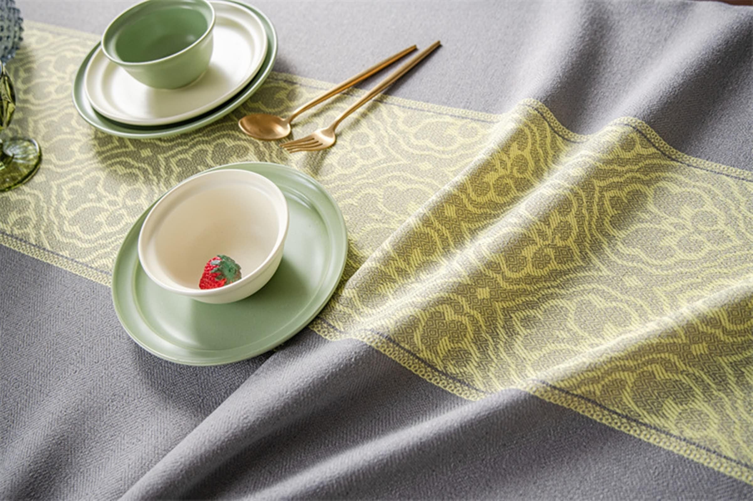 Tischdecke Abwaschbar 100x140CM, Polyester Tischdecke Blumen-Jacquard Grau Grün Tischdecke Abwaschbar Rechteck