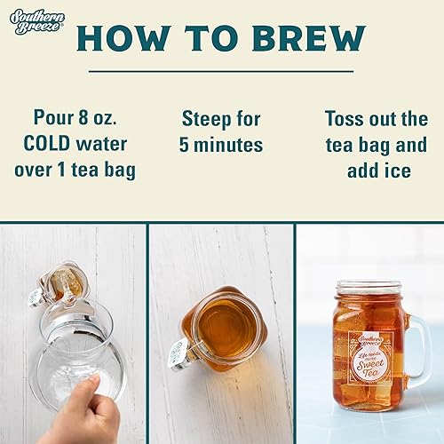 Miniatura 4 de Southern Breeze Cold Brew Sweet Tea Té helado original con té negro y cero carbohidratos, cero azúcar, 20 bolsas de té envueltas individualmente