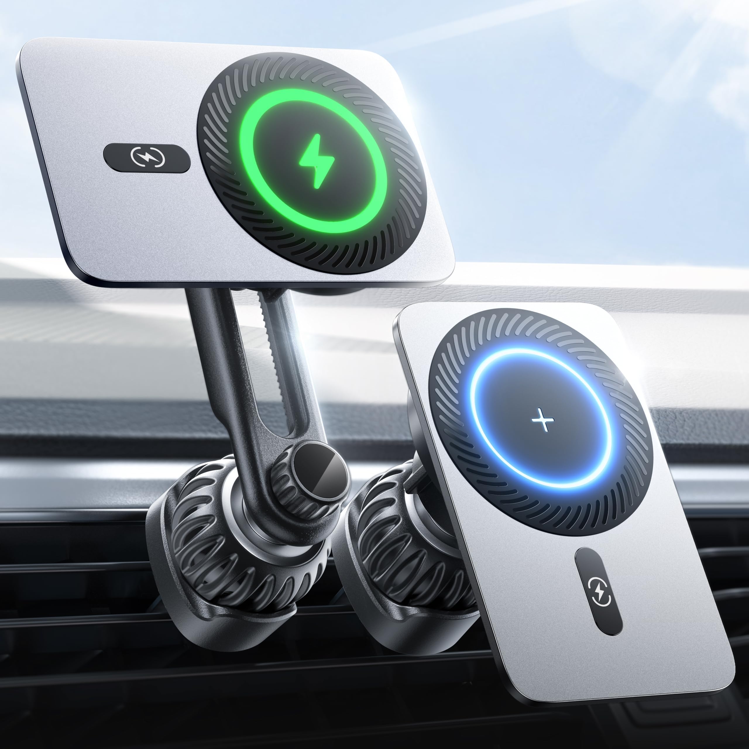 MAGJIEYX Magnetische Auto Telefoonhouder, Flexibele Magnetische Telefoon Houder Sterke Magneten Auto Mobiele Telefoon Houder Mount Compatibel met iPhone 15 14 13 12 serie, Zilver