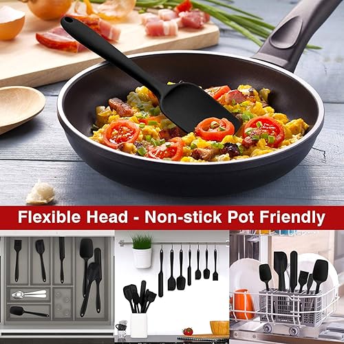 Miniatura 6 de P&P CHEF - Juego de 7 espátulas de silicona resistentes al calor, juego de utensilios de cocina para cocina antiadherente, mezcla de hornear, diseño