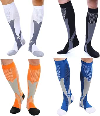 Effeet 2 Paia Calze Compressione Graduata Donna Uomo 20-30 mmHg, Calze Compressive Gambaletti Compressione Graduata Per Sport, Volo, Viaggio, Gravidanza E Lunghe Ore In Piedi (Grigio,35-38