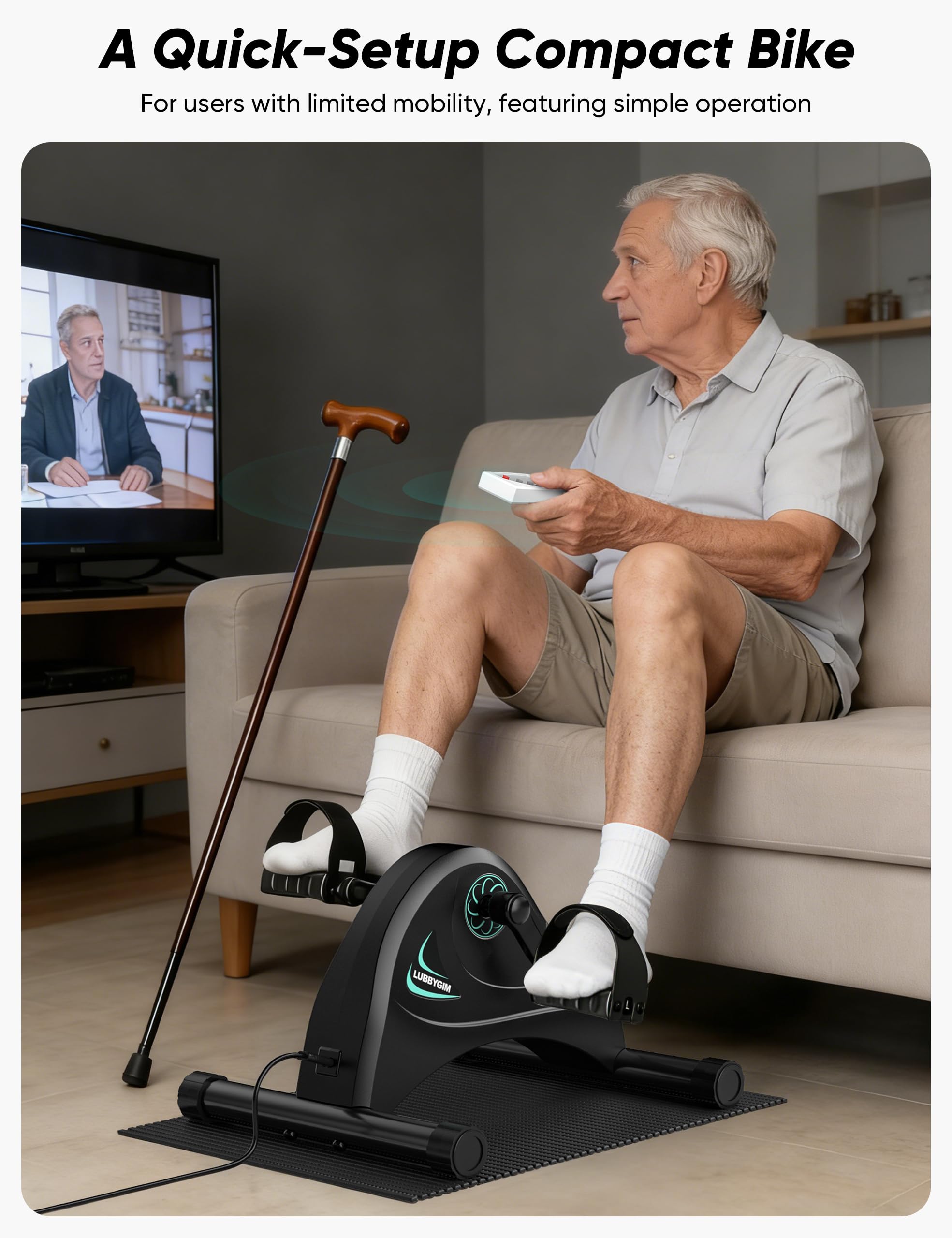 LUBBYGIM - Mini bicicleta estática motorizada para entrenamiento de rehabilitación para personas mayores, ejercicio eléctrico para debajo del escritorio, ejercicio de pedal para brazos/piernas y