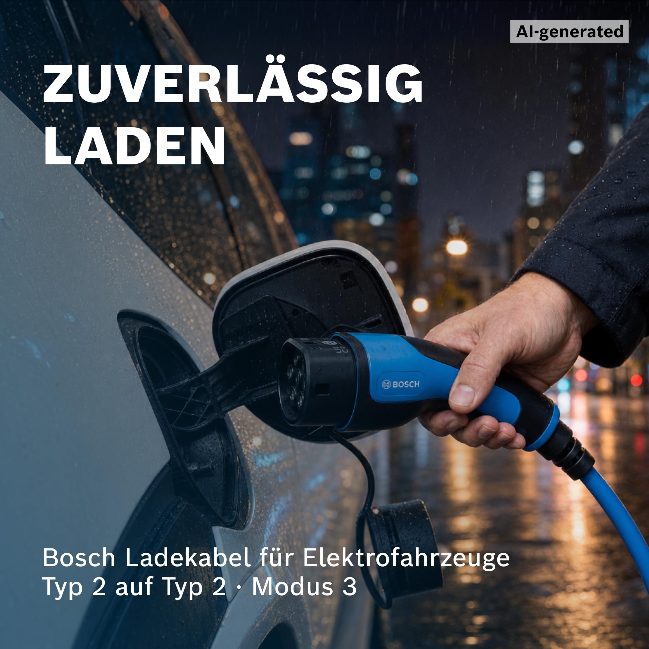 Bosch EV-Ladekabel - Typ 2 zu Typ 2, Mode 3-11 kW, 20 A, 5 Meter | Robustes 3-Phasen-Ladekabel für Elektrofahrzeuge und Plug-in-Hybride, inklusive runder Tragetasche