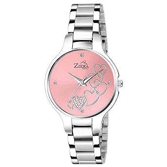 ZIERA Analogue Womens Watch (Pink Dial Silver Colored Strap)