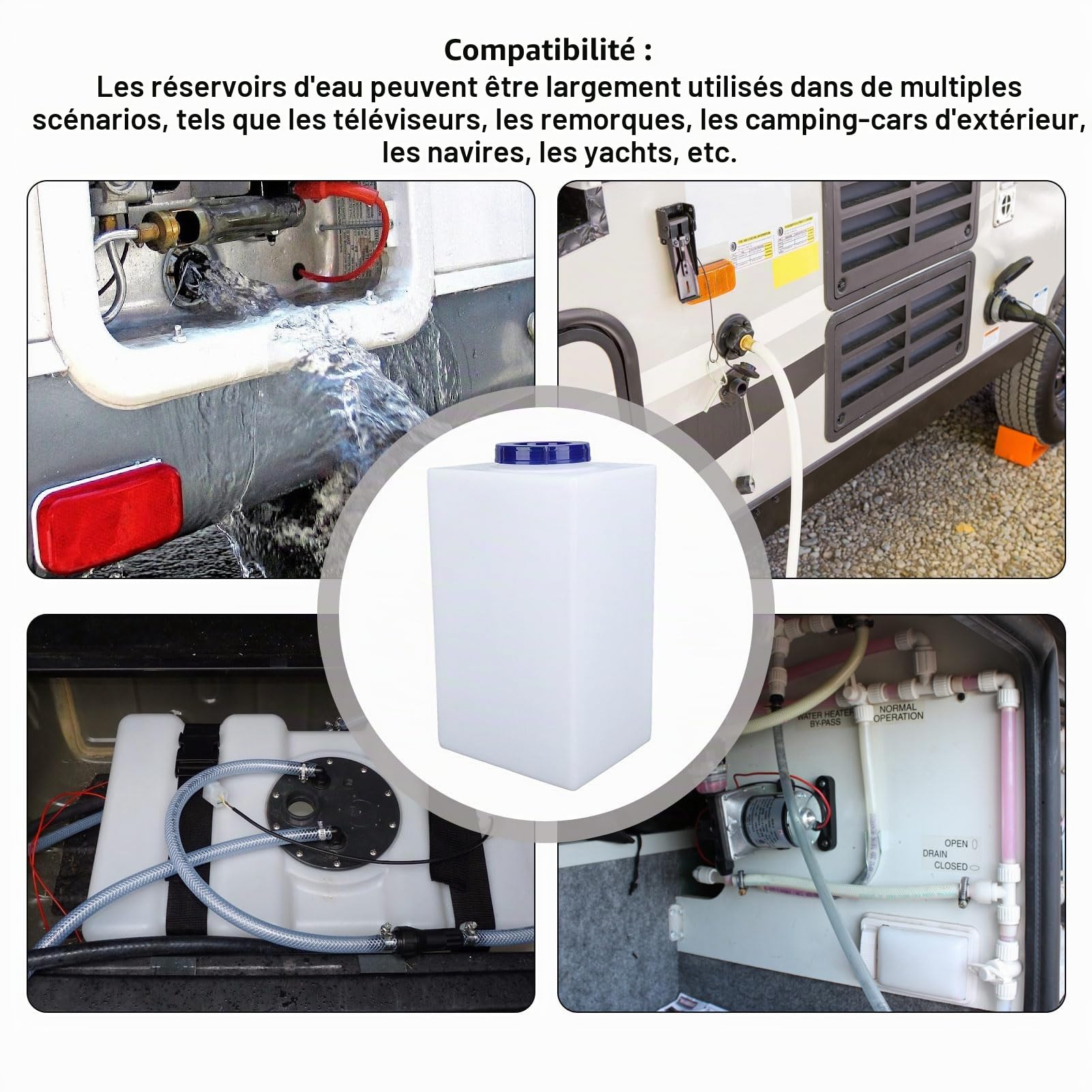 Ausla Réservoir d'eau Douce pour Camping-Car, Réservoir de Stockage d'eau en LLDPE de 5 Gallons / 20L pour Boire, Cuisiner, Nettoyer, Se Doucher, pour Camping-Cars, Remorques, 24 X 20