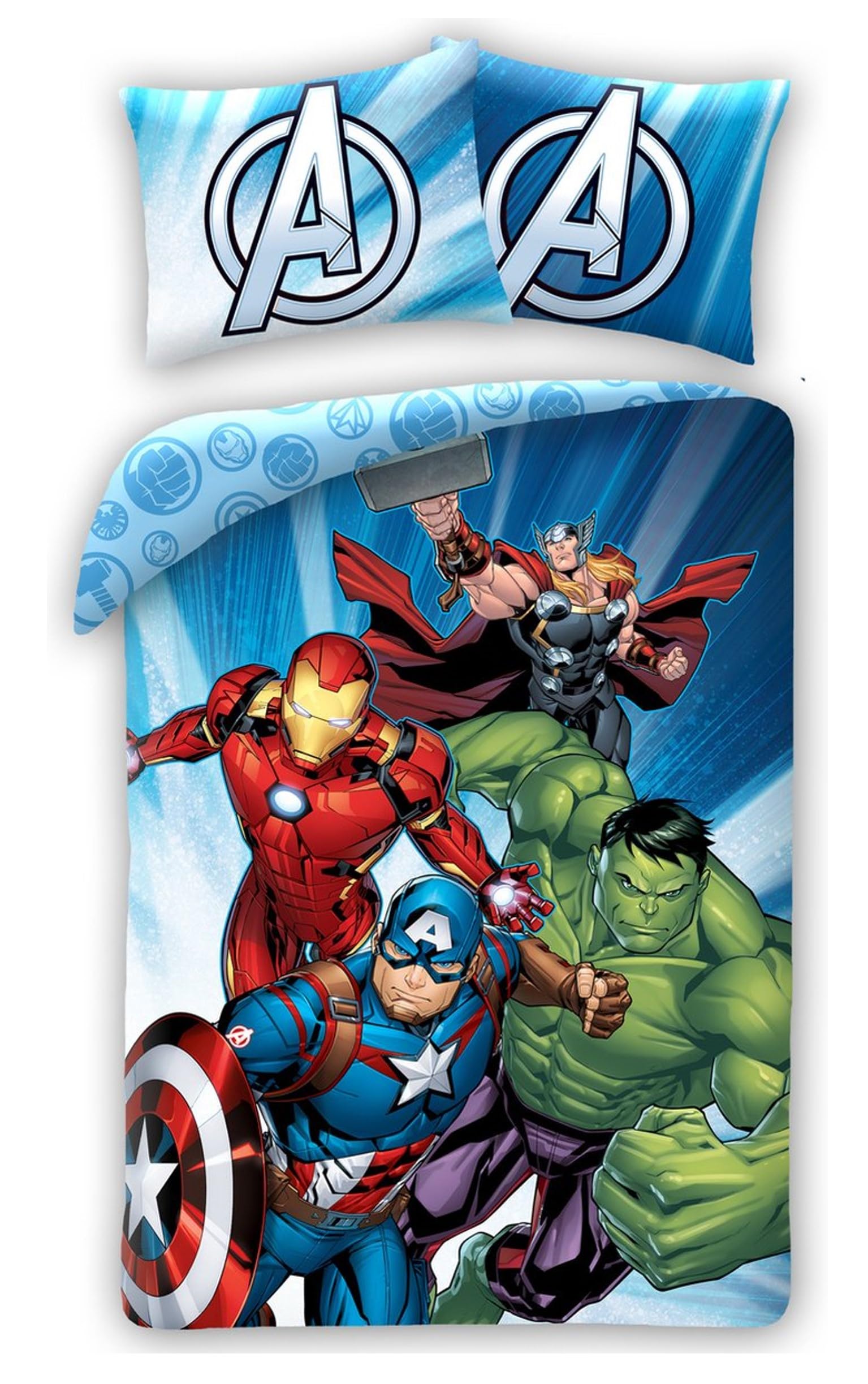 Halantex Juego de ropa de cama infantil de los Vengadores, funda nórdica de 140 x 200 cm + funda de almohada de 70 x 90 cm, 100% algodón, certificado Öko Tex