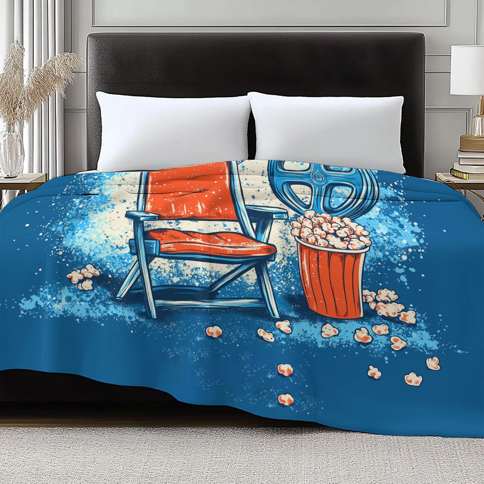 Granatowy ultramiękki koc flanelowy, narzuta, 180 x 200 cm, pluszowy i ciepły, kreskówkowy, z nadrukiem filmowym, lekki koc na łóżko, na sofę, do podróży i dla dzieci i dorosłych, 180 x 200 cm