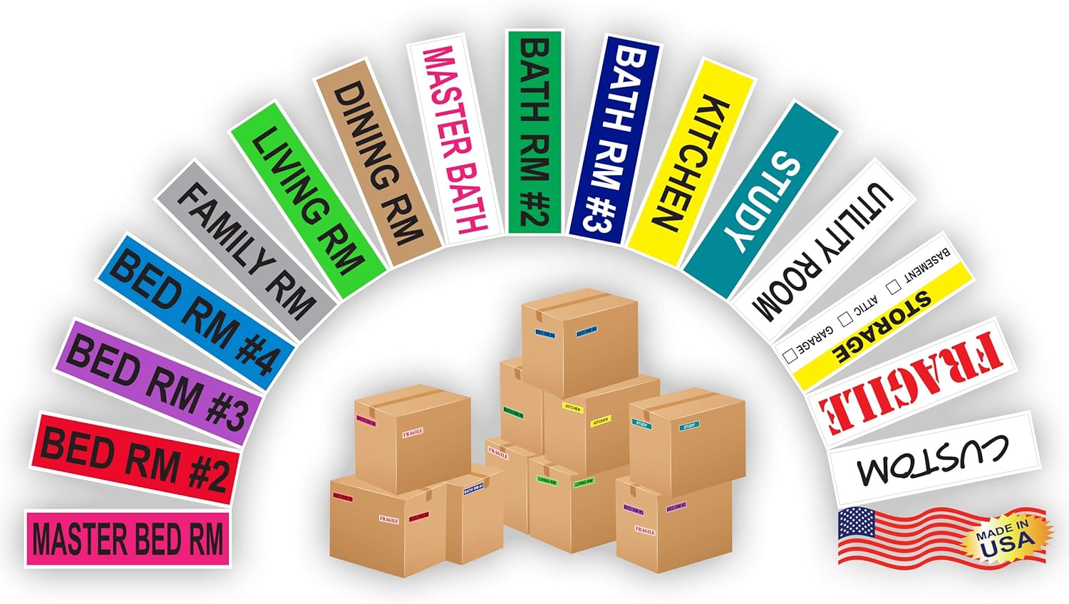 Kenco Color Coded Moving Labels Full Box Pack includes