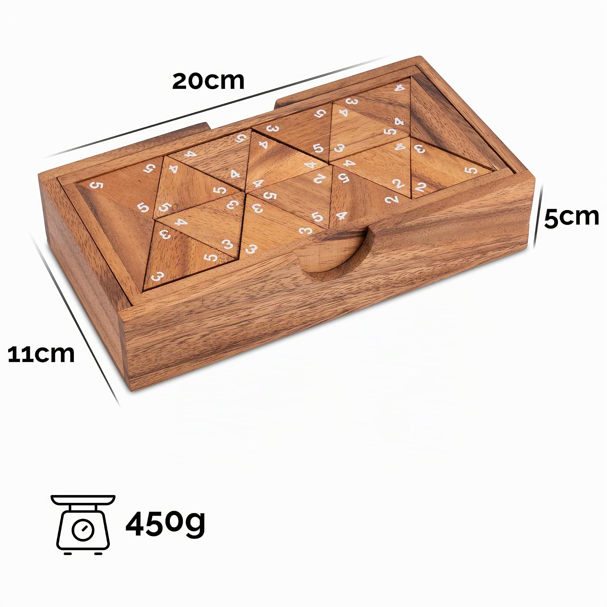 LOGOPLAY Tridomino - Domino Triangle - Jeu de Pose - Jeu de société en Bois avec Chiffres Blancs