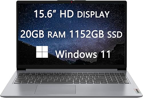 Lenovo Ideapad 1 15 HD Laptop, actualización 2023, Athlon Silver 3050U, 20 GB de RAM, 1152 GB (128 GB + 1 TB) SSD, HDMI, Ethernet, cámara web,