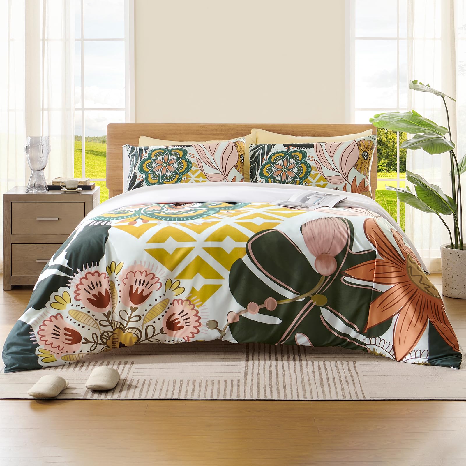 ZYLLGLOWBoho Floral Bedding Set Bohemian Flower Bedding Set (King)