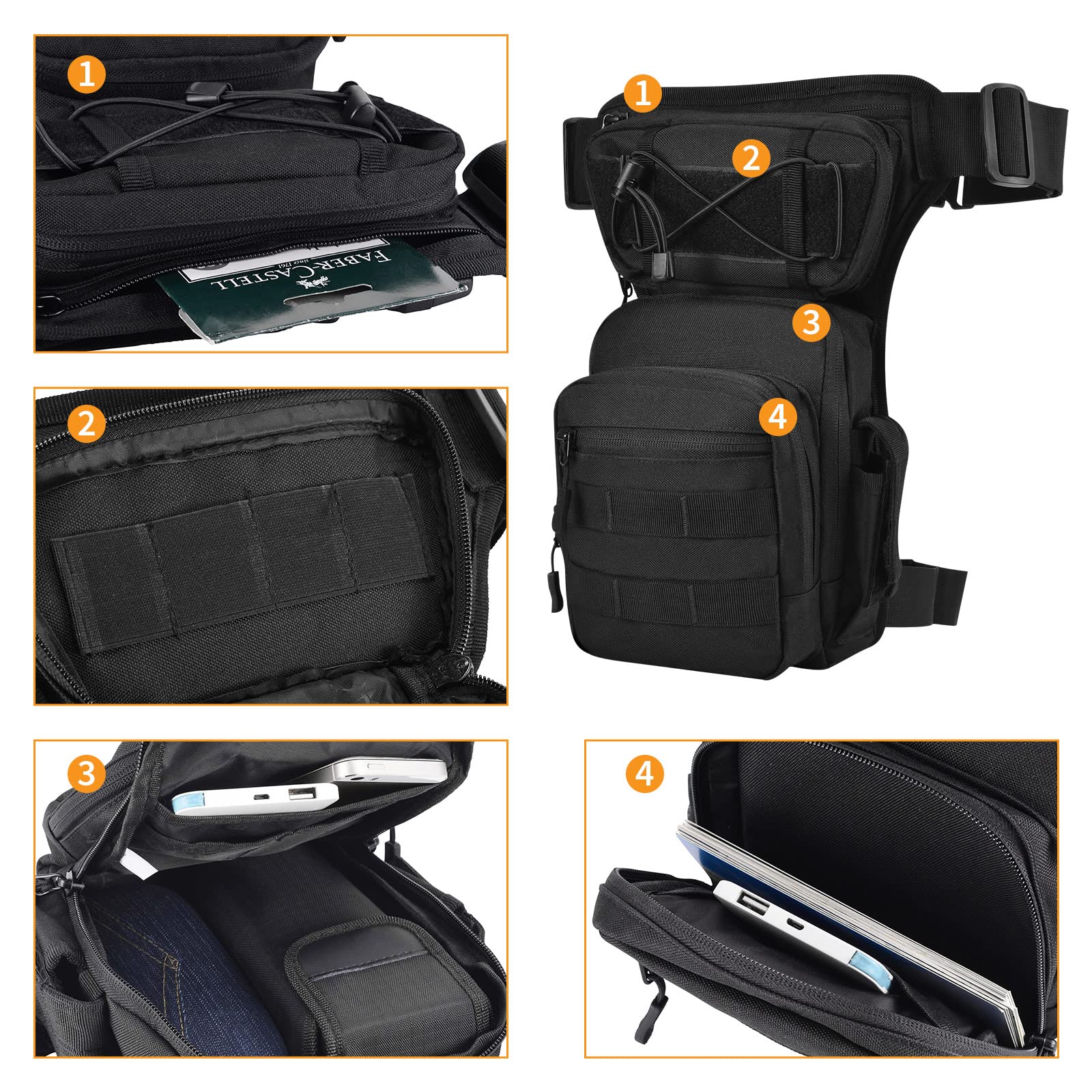Huntvp Militär Beintasche Motorrad Taktische Oberschenkeltasche MOLLE Hüfttasche Herren Tactical Leg Bag Bein Taschen Wasserabweisend Gürteltasche für Sport Wandern Outdoor - 4