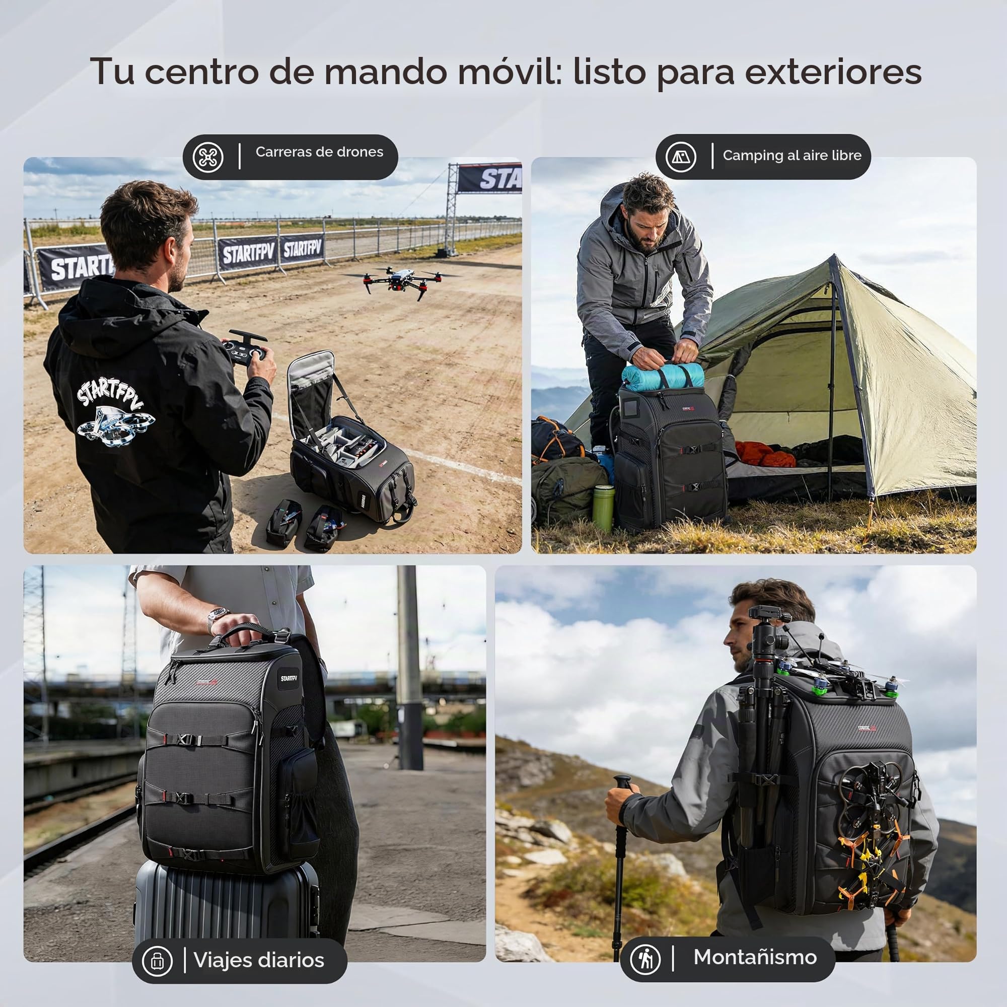 FPV - Mochila para dron, 40 L, funda profesional para cámara de viaje para FPV Racing Quadcopter/DJI Drone/trípode/laptop de 15.6 pulgadas con cubierta impermeable para lluvia y 2 bolsas de