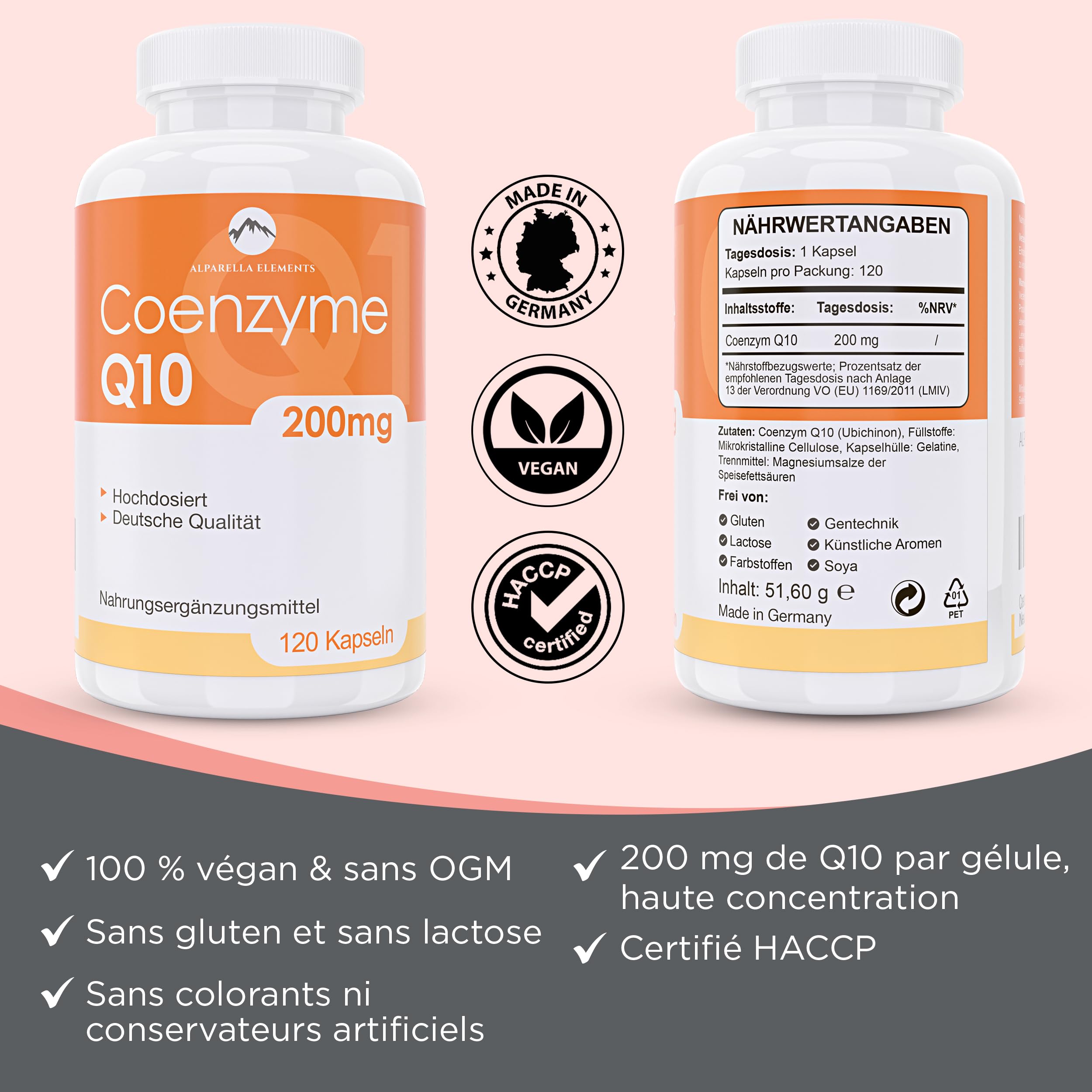 Complément de Coenzyme Q10 Hautement Concentré - Végan - 200 mg de Coq10 par Gélule - 120 Gélules - 4 Mois de Cure - Fabriqué en Allemagne