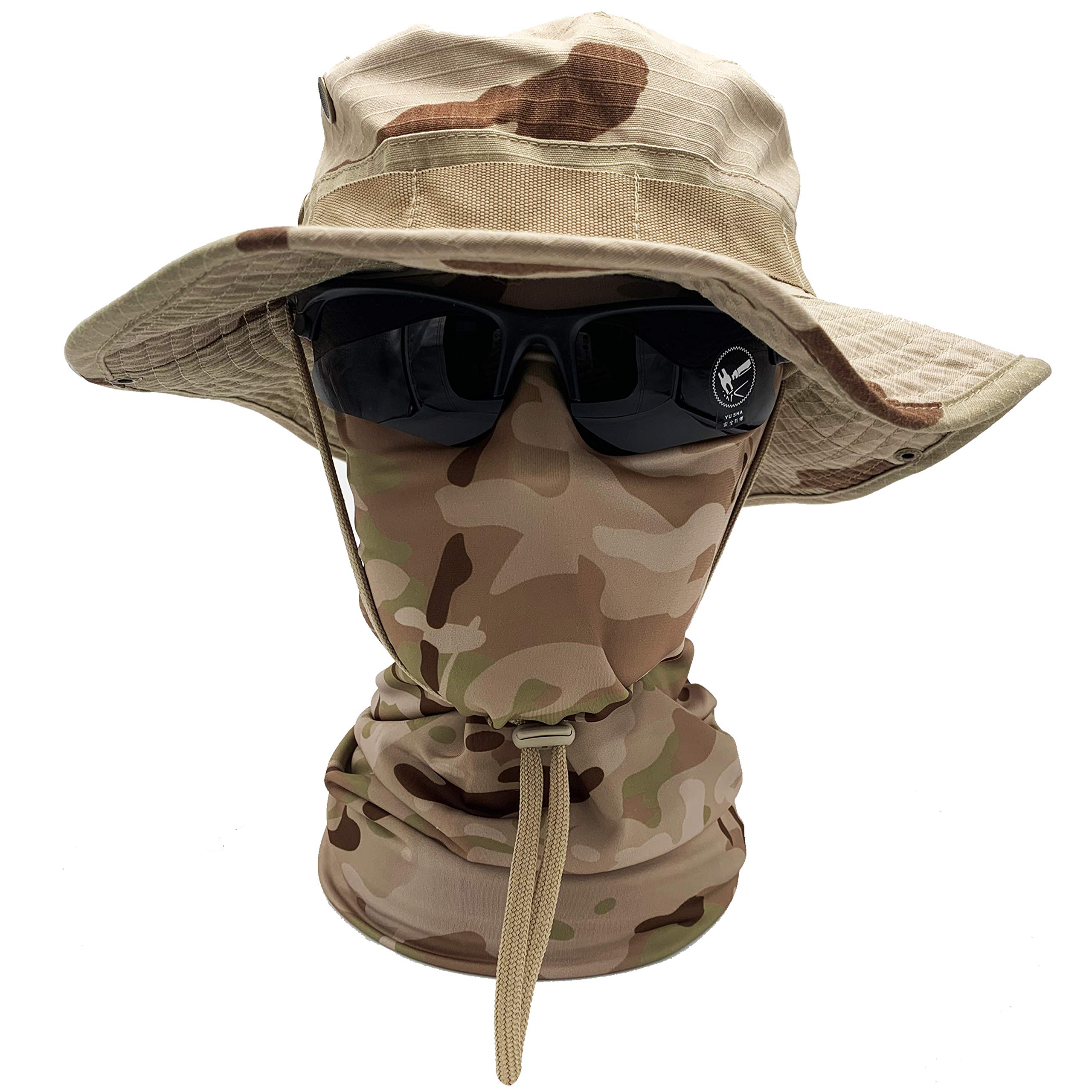 Taktische Boonie Sonnenhut Wide Brim Hut Camo Schal Outdoor Eimer Camping Wandern Schal Unisex