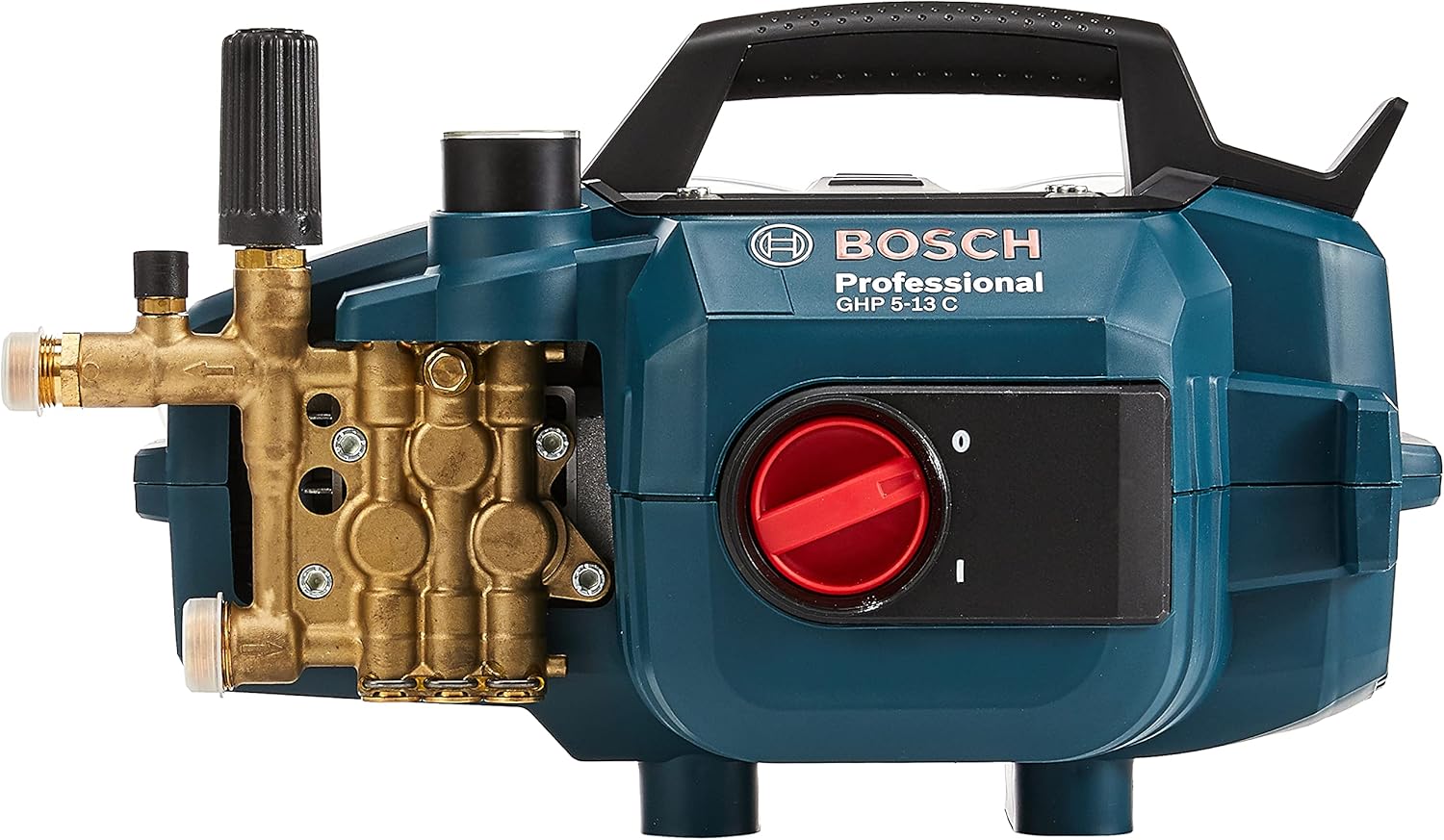 Збоку view of Bosch GHP 5-13 C showing water inlet and high-pressure outlet connections