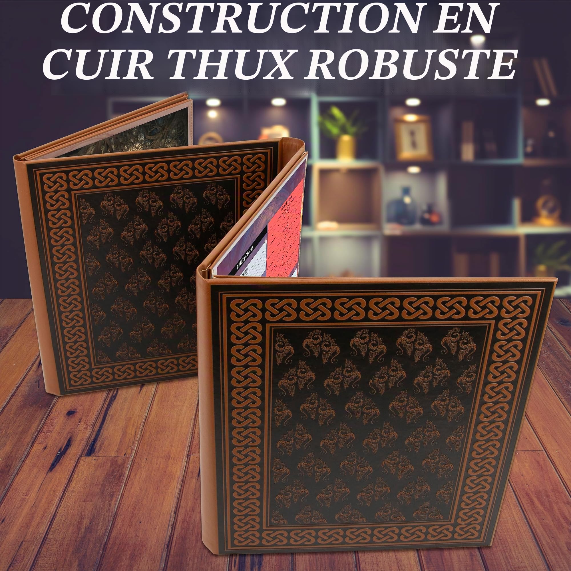 CASEMATIX DM Écran en Faux Cuir à 8 Panneaux Deluxe GM - Écran Pliable en Huit Panneaux pour Dungeon Master avec 2 Panneaux Basculants et Pochettes Effaçables à l'Eau pour TTRPG, Inserts Non Inclus