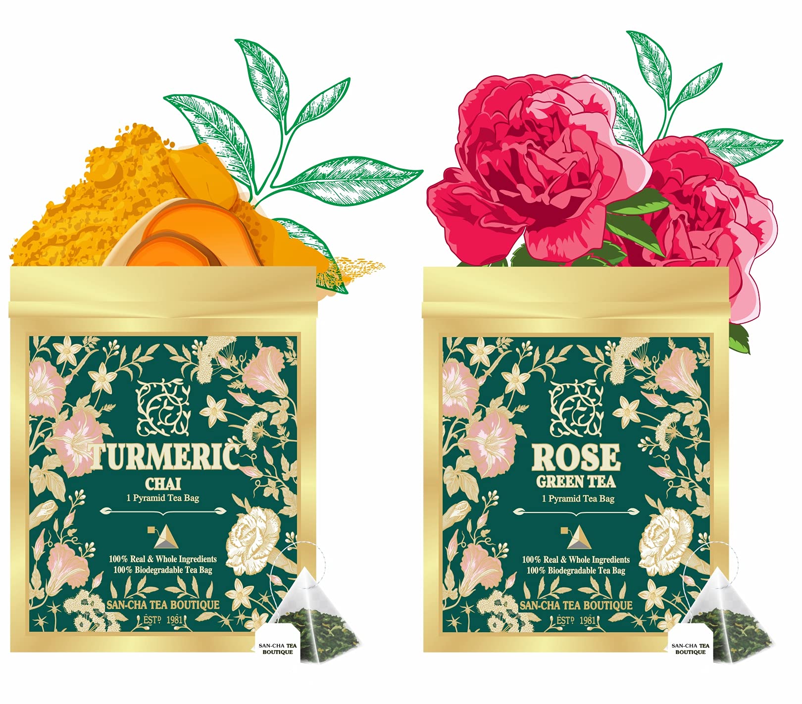 Sancha Tea Boutique Wellness Collection Sampler Box | 16 Premium Pyramid Bags | Herbal, Green & Chai Blends Curated by Master Tea Blender - Image 9 thumbnail