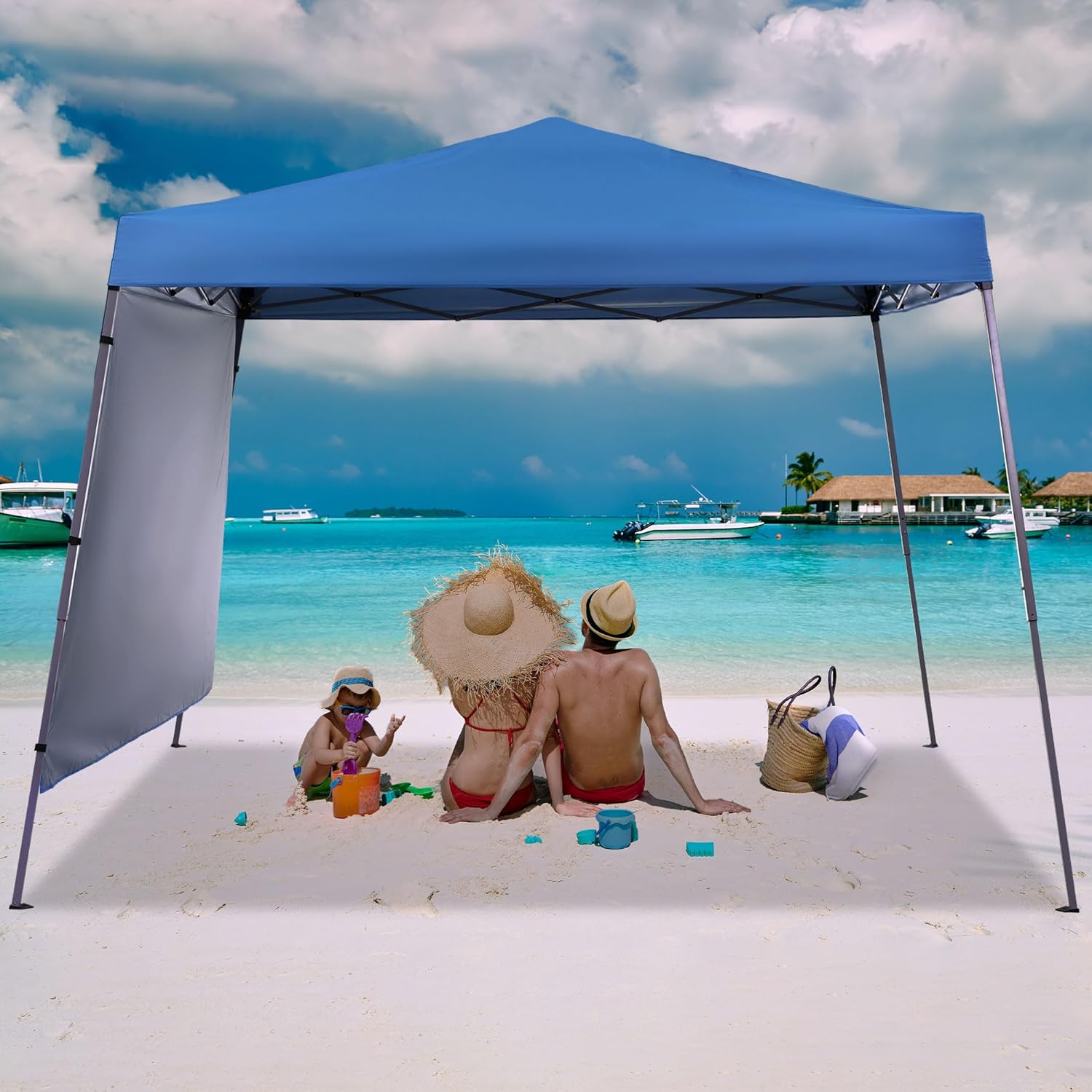 GDY 10x10 FT Pop Up Canopy Outdoor Instant Tent Slant Legs with a Sidewall,Equipment Vents, Portable Gazebo Shelter for Patio, Deck, Beach and Garden,Sky Blue.