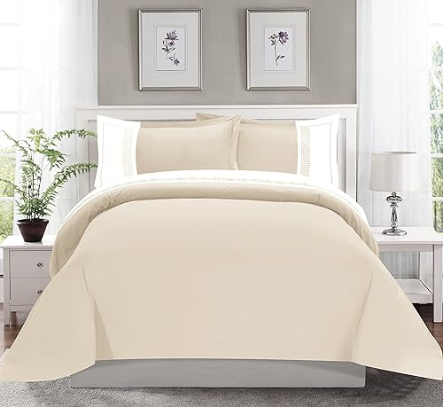 Miniatura 3 de Elegant Comfort Luxurious Hotel Collection - Juego de funda de edredón súper suave de 1500 hilos, calidad egipcia, 3 piezas, patrón griego, tamaño