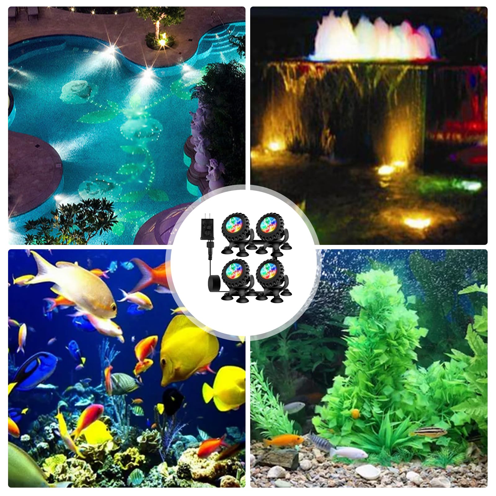 Illuminazione a LED subacquea RGB, luce subacquea, per stagno, illuminazione subacquea, con telecomando e app Bluetooth, IP68, luce subacquea per giardino, patio, albero (4 in 1)