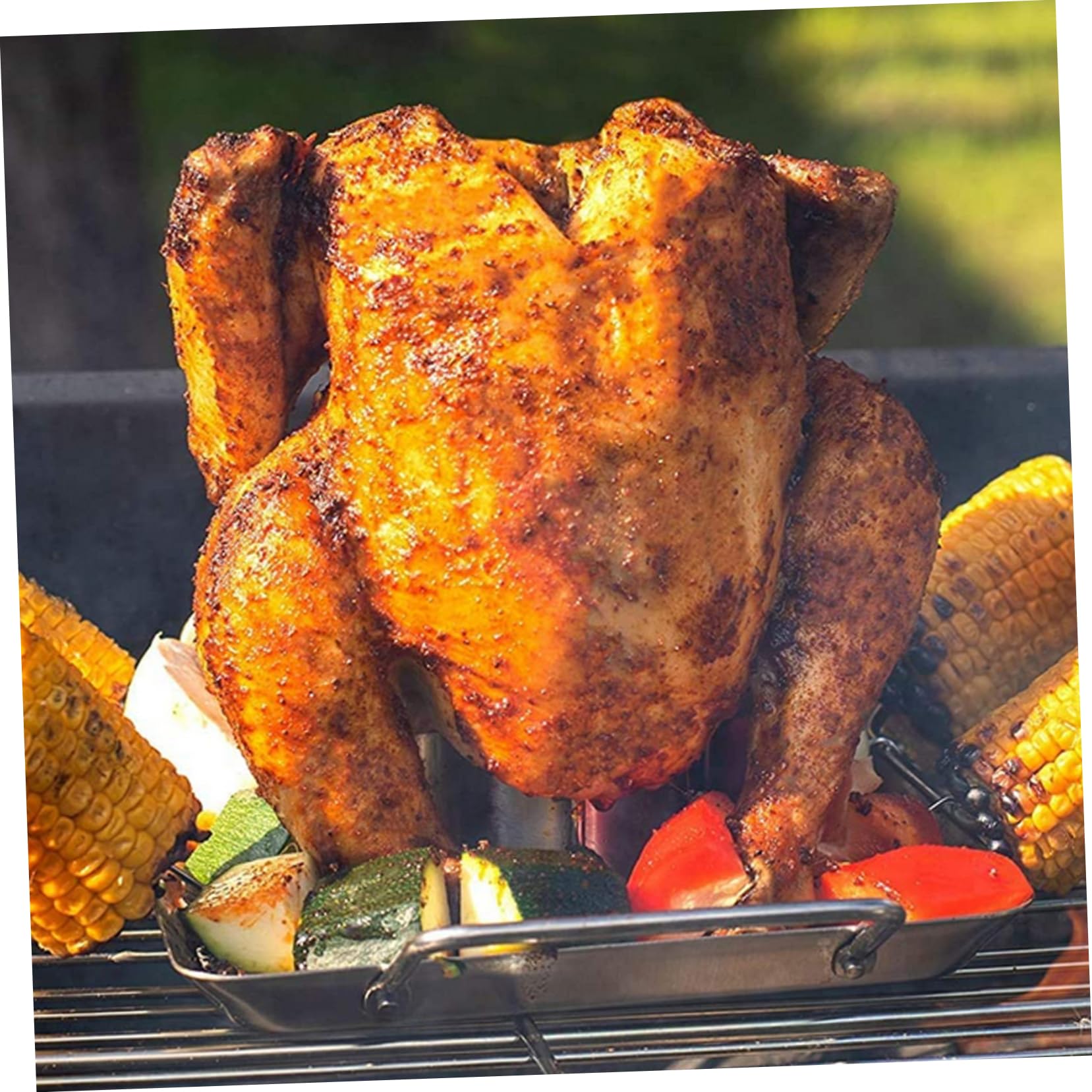 Patelnia Do Pieczenia Ruszt Do Grilla Stojak Do Grilla Na Zewnątrz Kemping Grill Uchwyt Do Pieczenia Kurczaka Nieprzywierający Srebrny