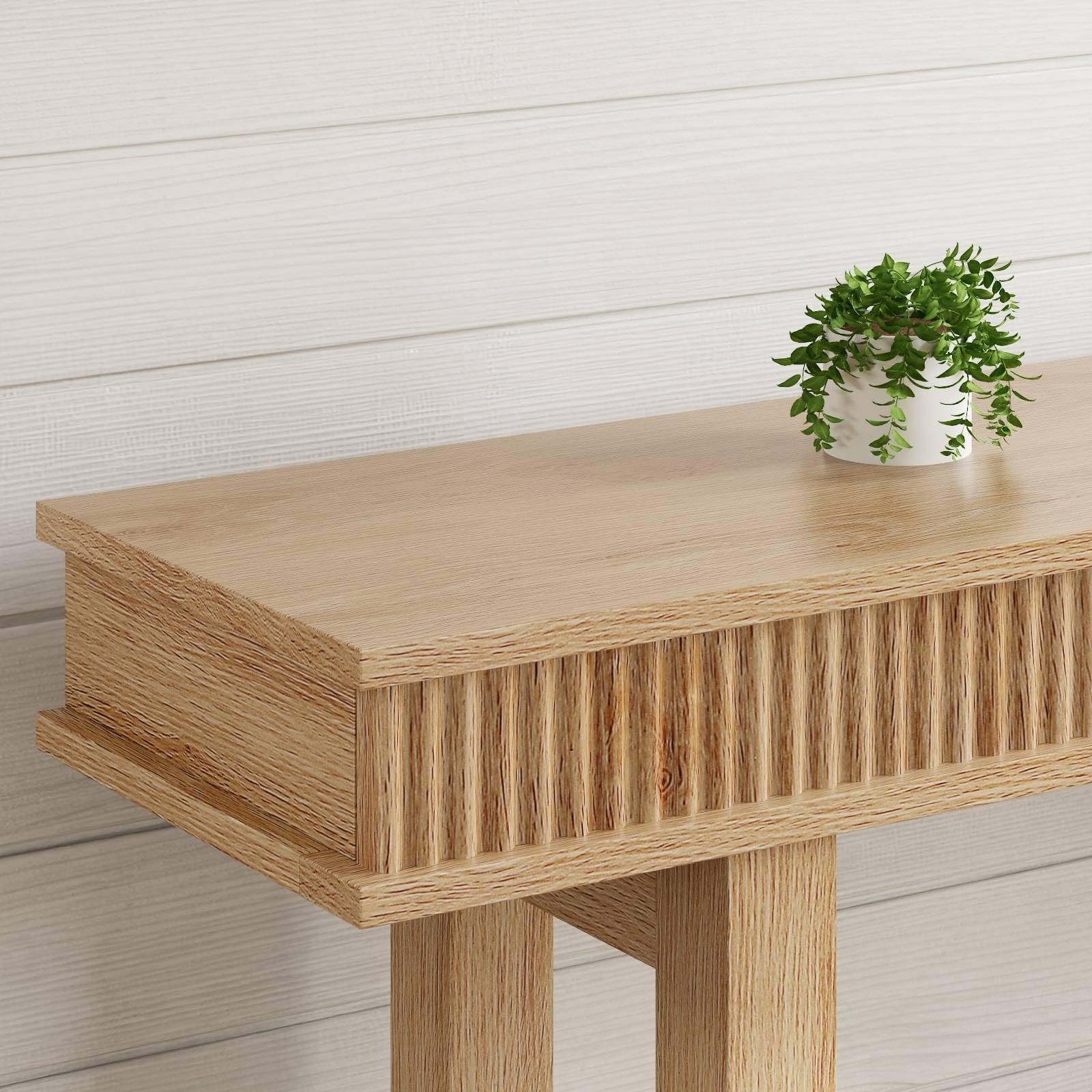 Garvee Mesa Consola Estrecha De Estilo Granja para Comedor - Diseño De Dos Niveles con Estante De Almacenamiento - Ideal para Entrada, Pasillo o Detrás del Sofá - Acabado En Madera Natural