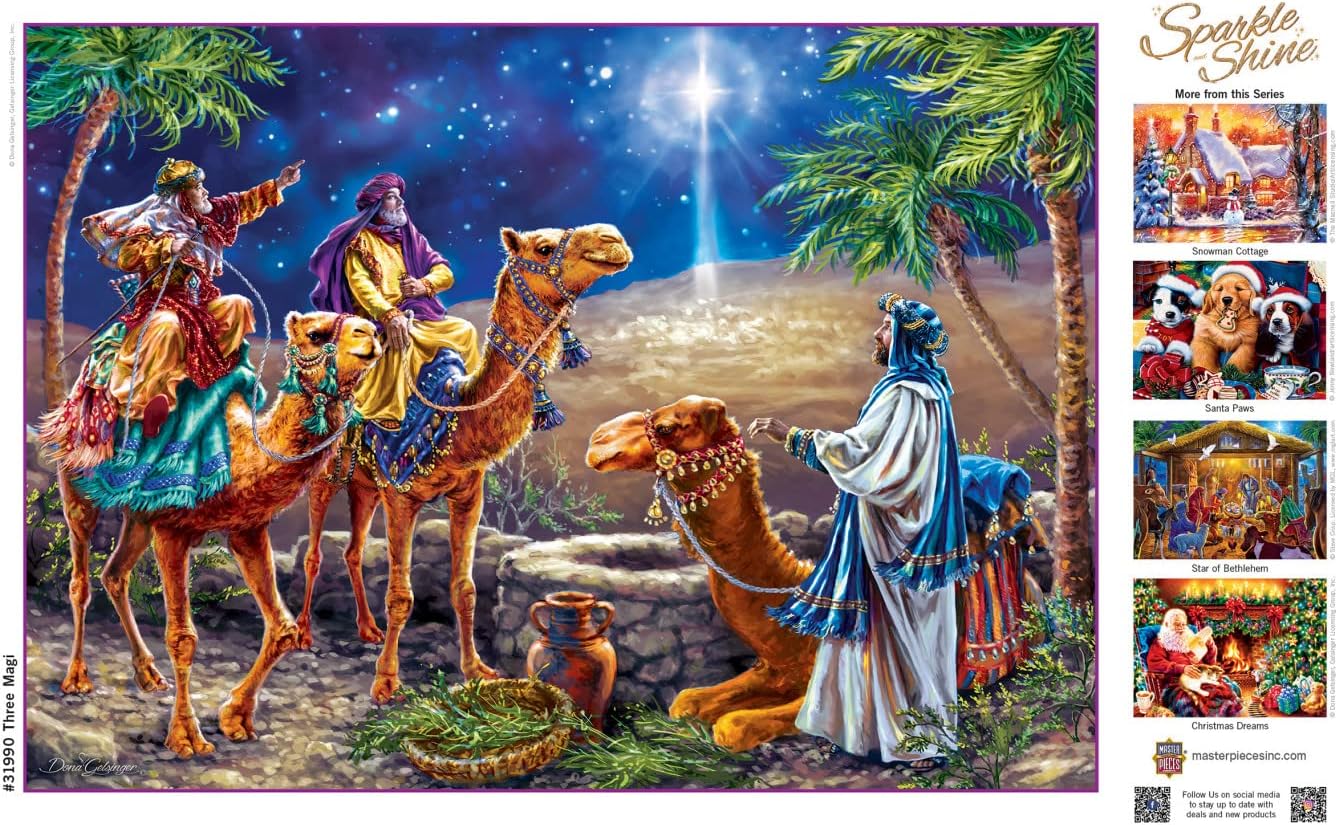 Masterpieces 500 Piece Glitter Christmas Jigsaw Puzzle - Three Magi - 15"x21"