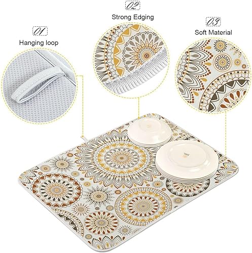 Vista 23 de Tapete de secado de platos de mariposas botánicas para encimera de cocina, almohadilla de secado de microfibra absorbente, grande, 18 x 24 pulgadas