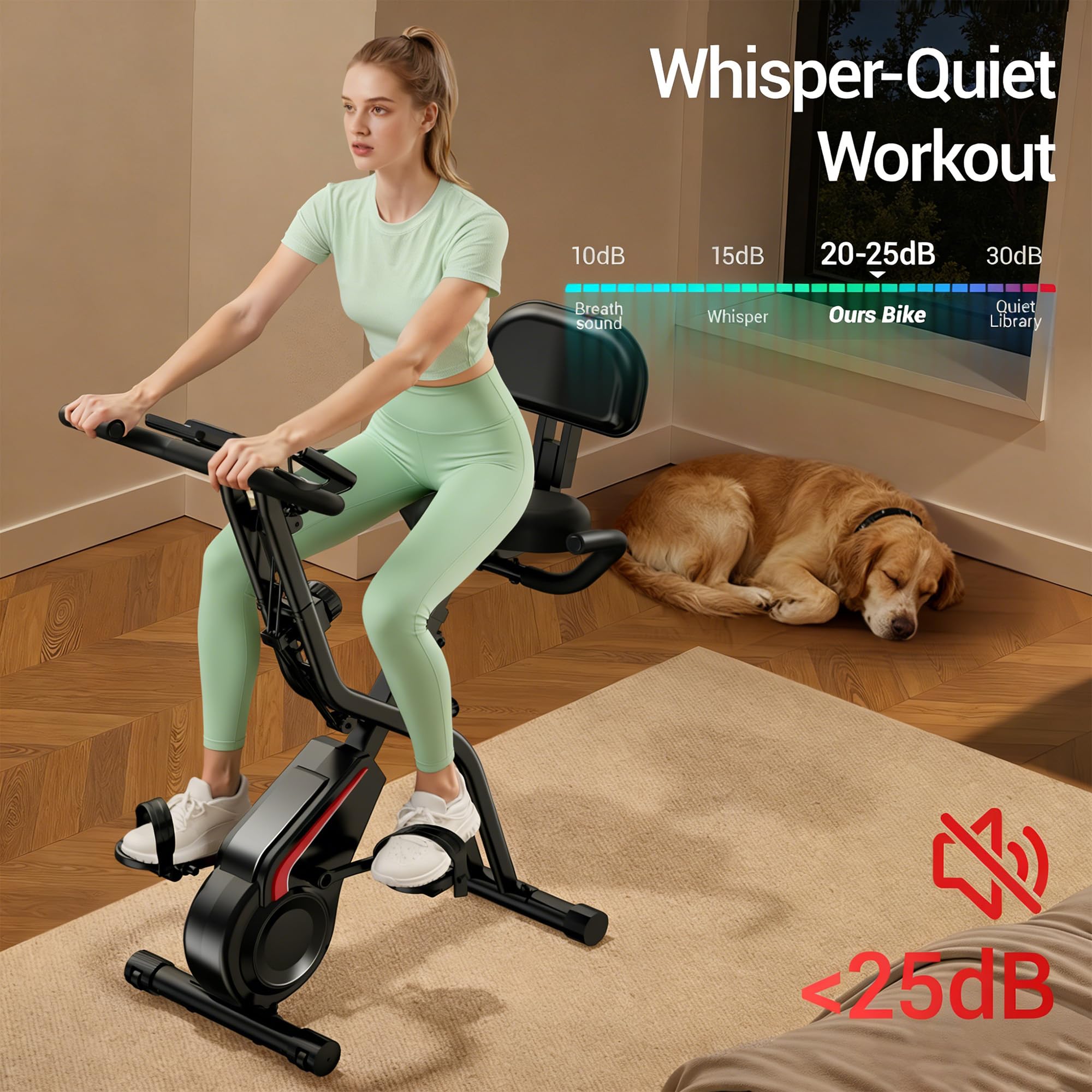 Cyclette per Casa Pieghevole 5 in 1 con Schienale, Cyclette Magnetica con Display LCD e Bande Elastiche, Spin Bike Silenziosa fino 136 kg